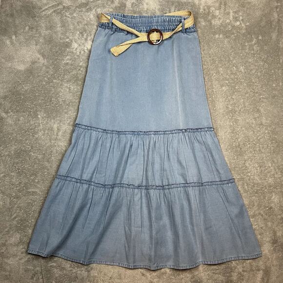 Deja Bleu Dresses & Skirts - Deja Bleu Tiered Maxi Skirt Womens L Belted Western Boho